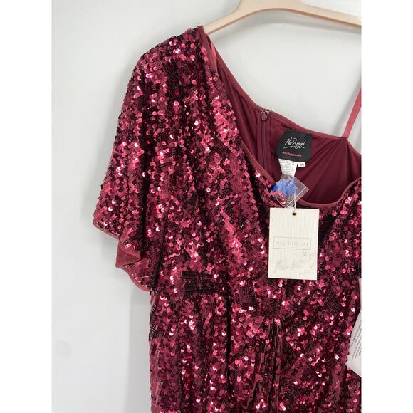 Mac Duggal Burgundy Red Sequined One-Shoulder Slit Column Formal Gown Sz 14 NWT - Picture 4 of 8